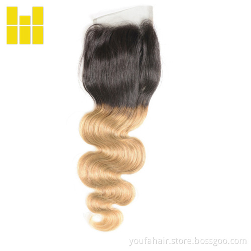 Ombre Pre Colored Brazilian Body Wave Curly 4x4 Lace Frontal Closure, 100% Human Virgin Hair Bundles 1b/blue Swiss Lace Closures